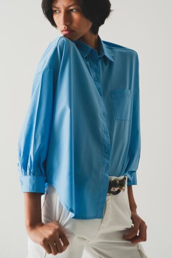 chemise en popeline à manches volumineuses bleue 1