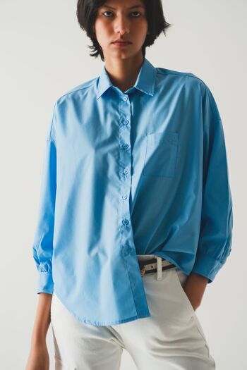 chemise en popeline à manches volumineuses bleue 4