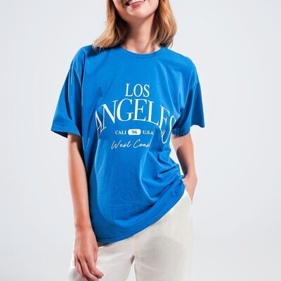 T-shirt blu con scritta Los Angeles