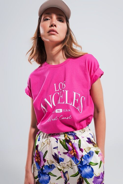 Los Angeles slogan t shirt in fuchsia