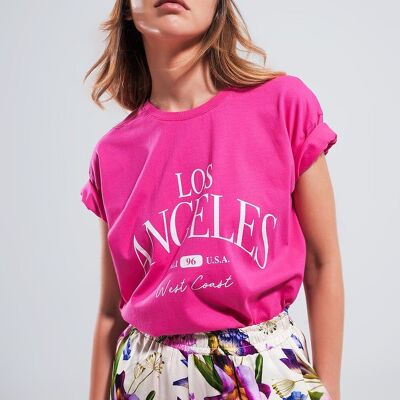 Los Angeles slogan t shirt in fuchsia