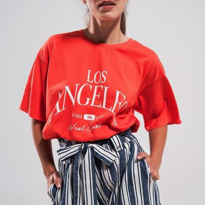 Camiseta con eslogan de Los Ángeles en rojo