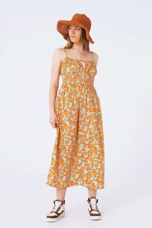 Maxi beach dress in orange flower print