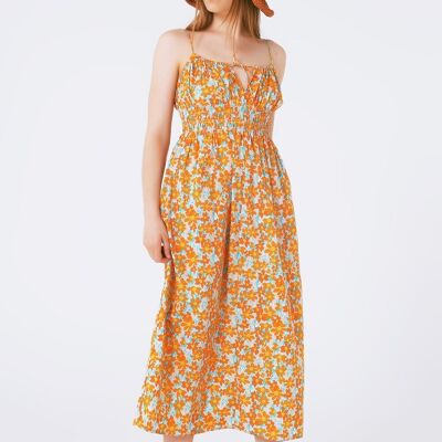 Maxi-Strandkleid mit orangefarbenem Blumendruck