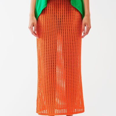 maxi sheer crochet skirt in Orange