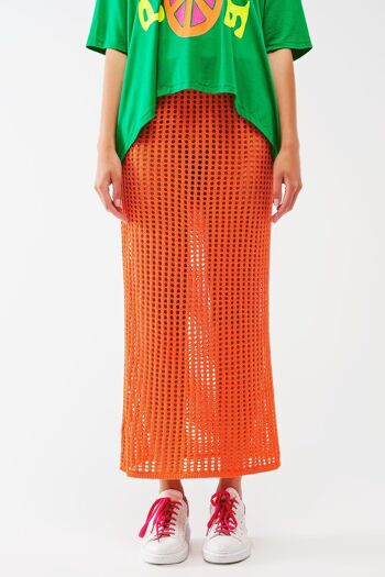 maxi jupe transparente au crochet en Orange 1