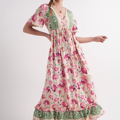 Maxi floral print maxi dress in pink