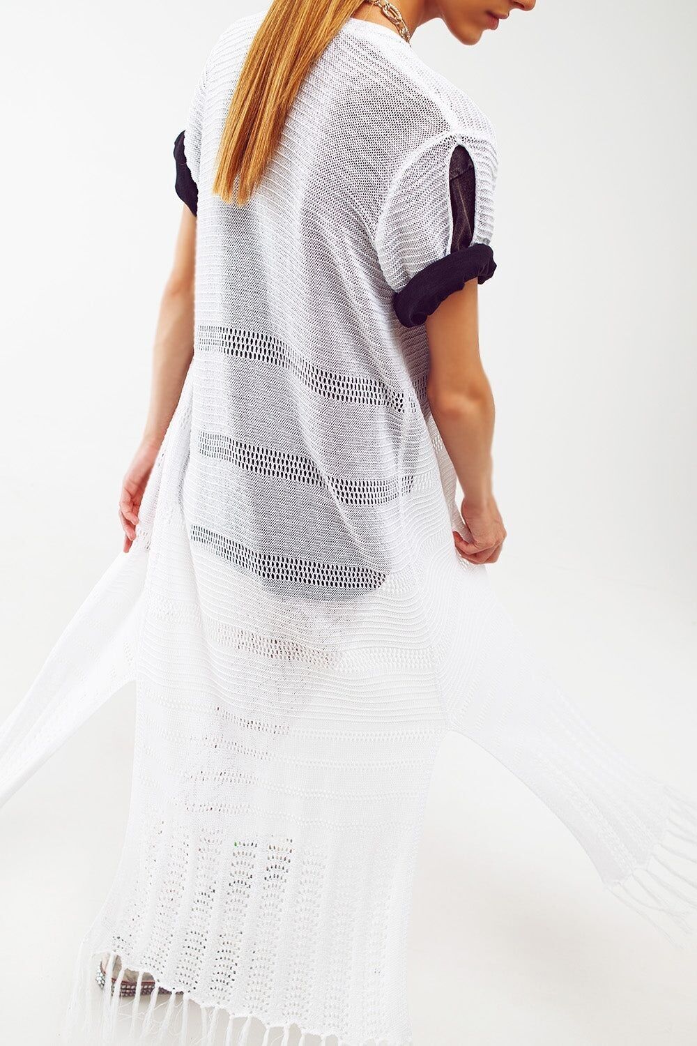 Maxi cardigan lavorato a maglia in bianco