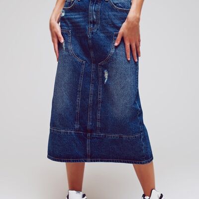 Maxi Pencil Denim Skirt With Panel Details In The Front