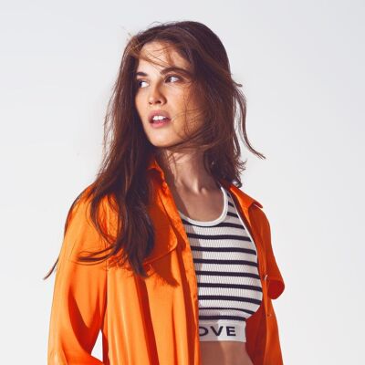 Rayon relaxed shirt in bright orange