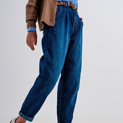Medium blue pleat front pegged Jeans