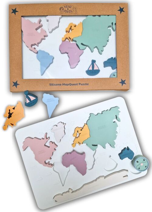 Montessori Silicone Jigsaw Puzzle - Continents & Seas Map