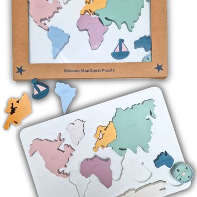 Montessori Silicone Jigsaw Puzzle - Continents & Seas Map