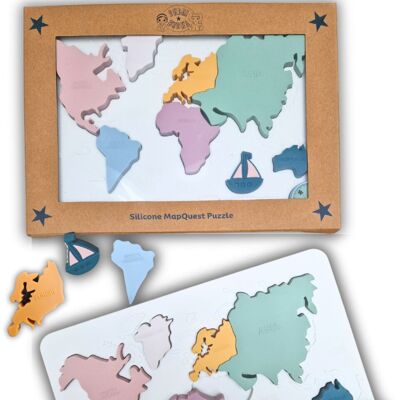Rompecabezas de silicona Montessori - Mapa de continentes y mares