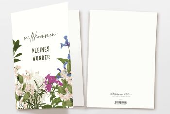 Carte pliante avec enveloppe 'Bienvenue petit miracle' avec fleurs, certifiée FSC 4