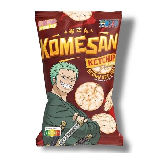 Chips soufflées au riz brun KOMESAN One Piece - Zoro, saveur ketchup, 60G