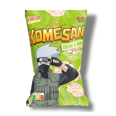 Chips soufflées au riz brun KOMESAN Naruto - Kakashi, saveur onions & crème, 60G