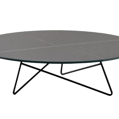 Table basse Ermione en verre-marbre 90cm — Noir