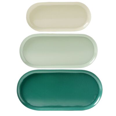 Set of 3 oval metal trays linen/sage/emerald