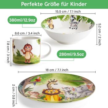Set de 3 vaisselle/service enfant pour garçons/filles en porcelaine avec assiette, tasse et bol 3