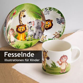 Set de 3 vaisselle/service enfant pour garçons/filles en porcelaine avec assiette, tasse et bol 4