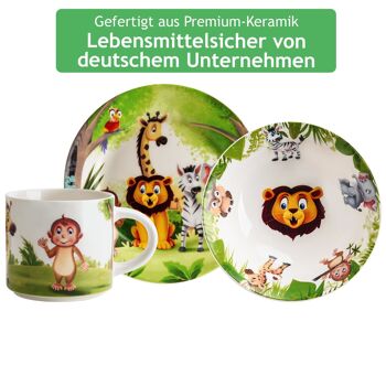Set de 3 vaisselle/service enfant pour garçons/filles en porcelaine avec assiette, tasse et bol 7
