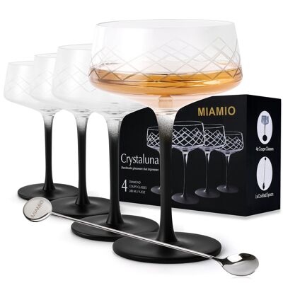 4 x 280 ml coupe glasses set incl. Bar spoon - Crystaluna collection