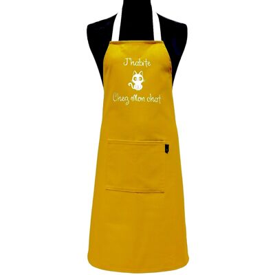 Apron, "I live with my cat" plain mustard