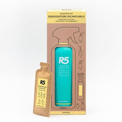 R5 Kit Sgrassatore - 1 flacone ricaricabile da 750 ml + 1 refill - Made in Italy