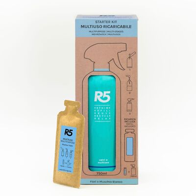 R5 Kit Multiuso - 1 flacone ricaricabile da 750 ml + 1 refill - Made in Italy