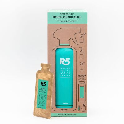 R5 Badezimmer-Set – 1 nachfüllbare Flasche mit 750 ml + 1 Nachfüller – hergestellt in Italien