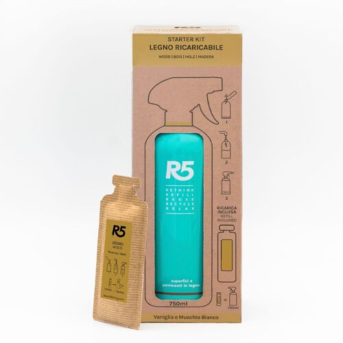 R5 Kit Superfici e pavimenti in legno - 1 flacone da 750 ml + 1 refill - Made in Italy