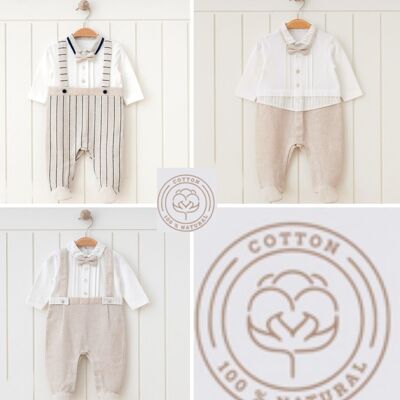 A Pack of Four Sizes 100% Cotton Natural Style Striped Boy's Footed Bodysuit