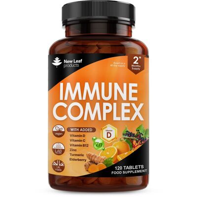 Potenziatore del sistema immunitario - Complesso immunitario arricchito con vitamina C, D, B12, zinco, curcuma e sambuco