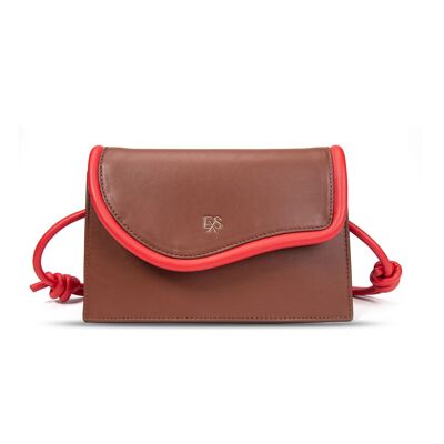 Exs-25543 Bolso bandolera Astrid en pu reciclado café/rojo