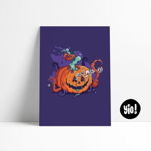 Affiche Halloween, Poster Citrouille, Illustration Fantômes fun imprimée, Décoration murale colorée