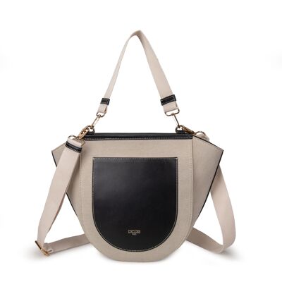 Exs-25559 Eleine Sac Porté épaule ou bandoulière canvas pu beige/black