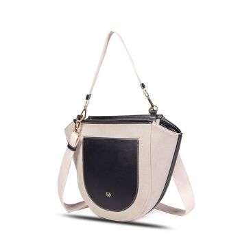 Exs-25559 Eleine Sac Porté épaule ou bandoulière canvas pu beige/black 3