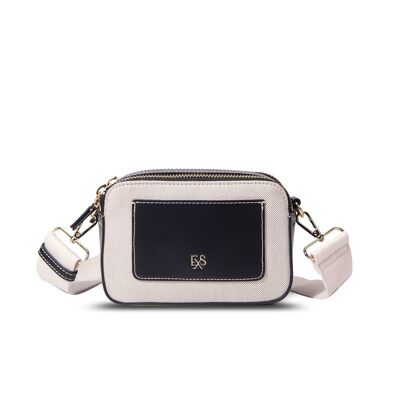 Exs-25562 Estelle Bolso de hombro en lona de pu reciclada beige/negro