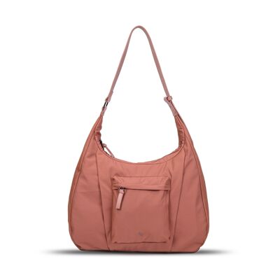 Exs-25635 Anne Borsa a spalla in nylon con finiture in pu riciclato rosa