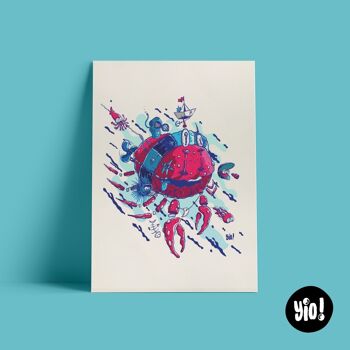 Affiche Crabe, Poster Mer, Illustration animaux fun imprimée, Décoration murale colorée 3
