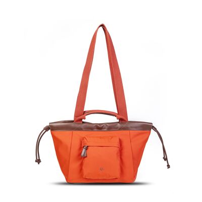 Exs-25639 Tina Mittelgroße Tasche, Nylonbesatz, recyceltes Pu, Orange