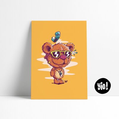 Teddybär-Poster, Teddybär-Poster, lustige gedruckte Kinderzimmer-Illustration, farbenfrohe Wanddekoration