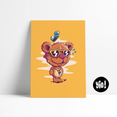 Póster de osito de peluche, póster de osito de peluche, divertida ilustración impresa para habitación infantil, decoración colorida de pared