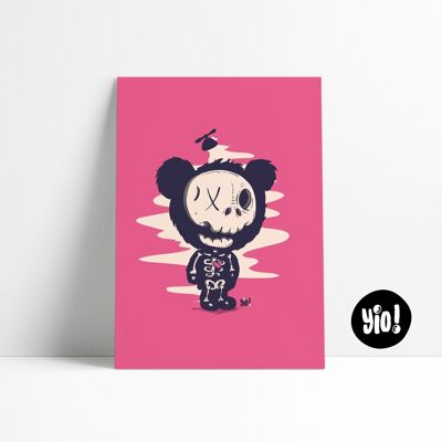 Skeleton teddy bear poster, Playroom poster, Fun printed children's room illustration, Colorful wall decoration