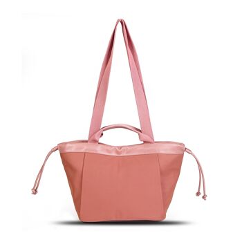 Exs-25640 Tina medium tote Cabas nylon garniture pu recyclé rose 2