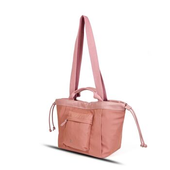 Exs-25640 Tina medium tote Cabas nylon garniture pu recyclé rose 4