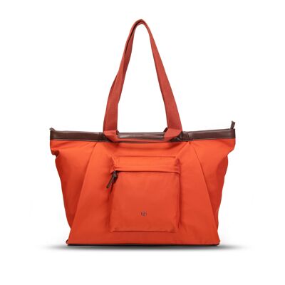 Exs-25640 Tina tote Large shopping bag nylon recycled pu trim orange