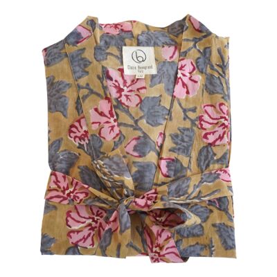 „Gold“-Blumendruck-Kimono aus Baumwolle