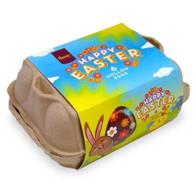 Caja de huevos de Pascua Happy con 6 huevos de chocolate de 25 g.